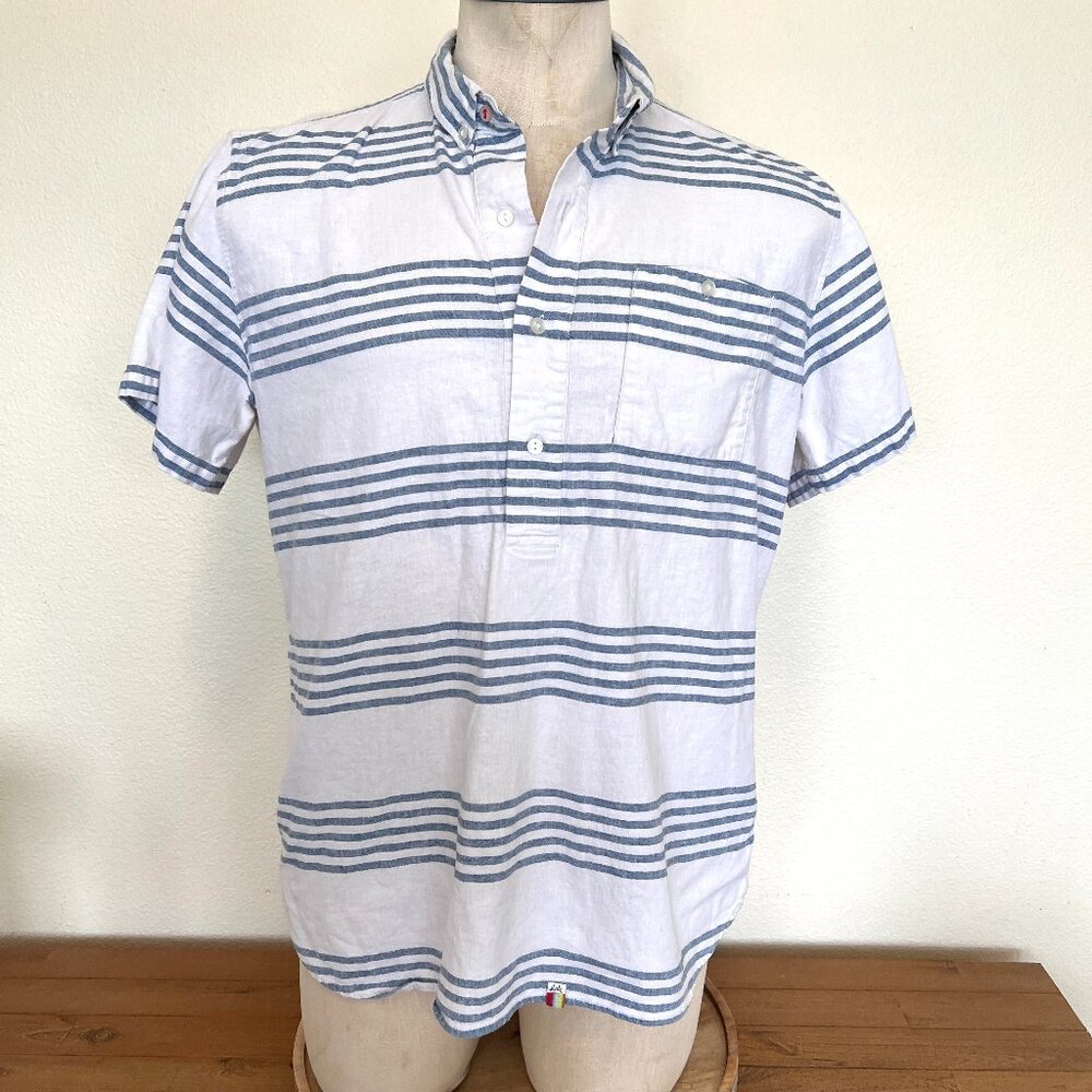 SLVDR - Striped Shirt - Pullover -1/4 Button Up -Short Sleeve - XL Half Placket